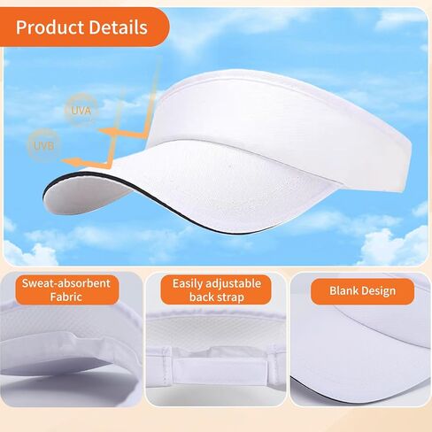 10 Pcs Sun Visor Hats,Adjustable UV Protection Caps,Unisex Visors,Empty Top Sun Visor Cap for Beach Tennis Baseball in Kuwait