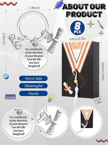 Taiyin 16 Pcs Class of 2024 Graduation Keychains Graduation Gifts Inspirational Graduation Keychains Stainless Steel Key Ring Appreciation Gift Ideas with Gift Box for Students in Saudi Arabia