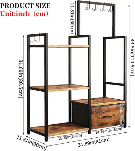 3-Tier Purse Organizer Rack with Pull-Out Drawer & 6 Adjustable Hooks, Floor Standing Purse Storage Stand, Iron and Wood Handbag Storage Rack for Closet, Bedroom, Entryway (Rustic Brown) in Saudi Arabia