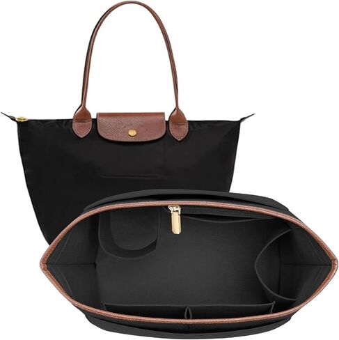 منظم محفظة محفوظات إدراج لحقيبة Longchamp le Pliage L ، حافة اليدين ، منظم Longchamp منظم مع حمل حامل الكأس (أسود ، كبير) in Kuwait
