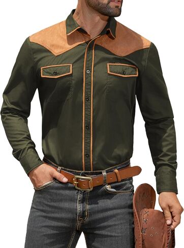 MioRoim Men's Western Cowboy Shirt Long Sleeve Button Down Embroidered Shirts Vintage Denim Shirts in Saudi Arabia