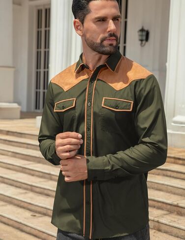MioRoim Men's Western Cowboy Shirt Long Sleeve Button Down Embroidered Shirts Vintage Denim Shirts in Saudi Arabia