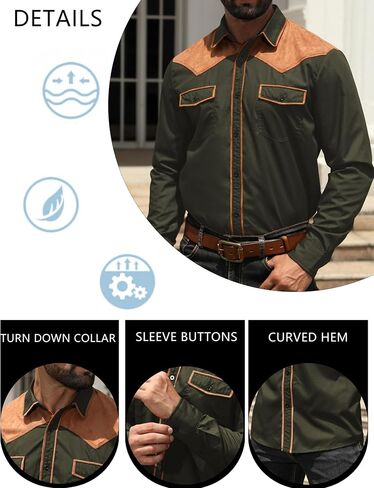 MioRoim Men's Western Cowboy Shirt Long Sleeve Button Down Embroidered Shirts Vintage Denim Shirts in Saudi Arabia