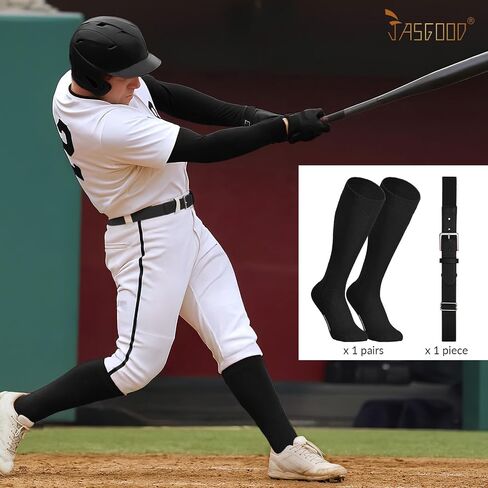 JASGOOD Baseball Socks and Belt Combo Set Softball Socks Baseball Elastic Belt for Youth Boys Girls Adult in Saudi Arabia