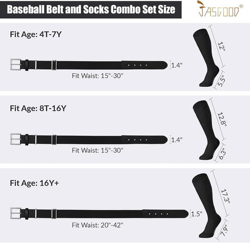 JASGOOD Baseball Socks and Belt Combo Set Softball Socks Baseball Elastic Belt for Youth Boys Girls Adult in Saudi Arabia