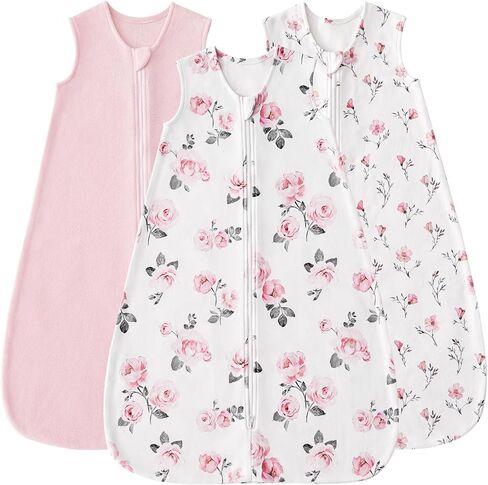 PHF 3 Pack Soft Micro-Fleece Baby Sleep Sack, 12-18 Months Warm Baby Wearable Blanket, 2-Way Zipper Sleeping Bags, Comfy Toddler Sleeping Sack for Baby Girls, Large Size, Snow White&Grey&Pink in Kuwait