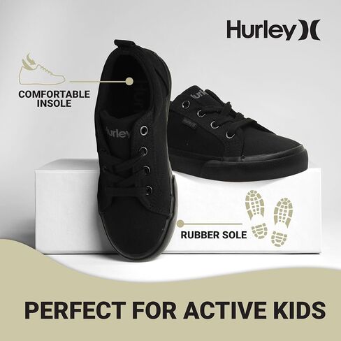 Hurley Finn Kids Lace Up Canvas Sneakers - أحذية التزلج منخفضة التزلج للأطفال والأحذية الرياضية للأولاد والبنات in Saudi Arabia