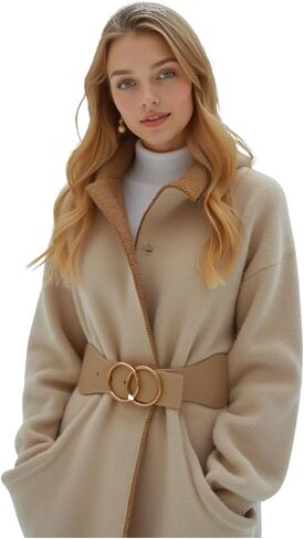 Women Beige Taupe Fashion Fashion Belt - Hip High Weast Big Circle Metal Buckles S M Z013 in Saudi Arabia