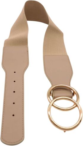 Women Beige Taupe Fashion Fashion Belt - Hip High Weast Big Circle Metal Buckles S M Z013 in Saudi Arabia