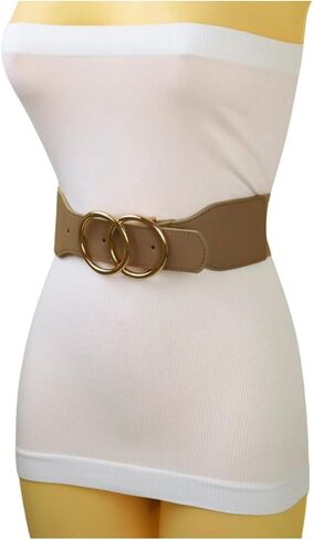 Women Beige Taupe Fashion Fashion Belt - Hip High Weast Big Circle Metal Buckles S M Z013 in Saudi Arabia