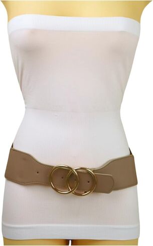Women Beige Taupe Fashion Fashion Belt - Hip High Weast Big Circle Metal Buckles S M Z013 in Saudi Arabia