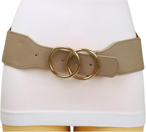 Women Beige Taupe Fashion Fashion Belt - Hip High Weast Big Circle Metal Buckles S M Z013 in Saudi Arabia
