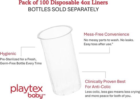 Playtex Baby Nurser Pre-Sterilized Disposable Drop-Ins Bottle Liners, Closer to Breastfeeding, 4 Oz, 50 Count in Saudi Arabia