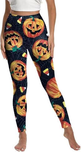 Halloween Costumes Leggings for Women Skull Ghost Spooky Pumpkin Orange Striped Legging High Waist Tight Yoga Pants in Kuwait