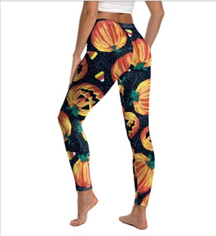 Halloween Costumes Leggings for Women Skull Ghost Spooky Pumpkin Orange Striped Legging High Waist Tight Yoga Pants in Kuwait
