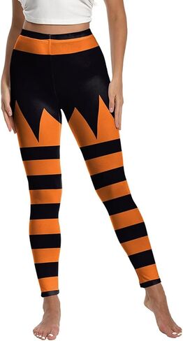 Halloween Costumes Leggings for Women Skull Ghost Spooky Pumpkin Orange Striped Legging High Waist Tight Yoga Pants in Kuwait