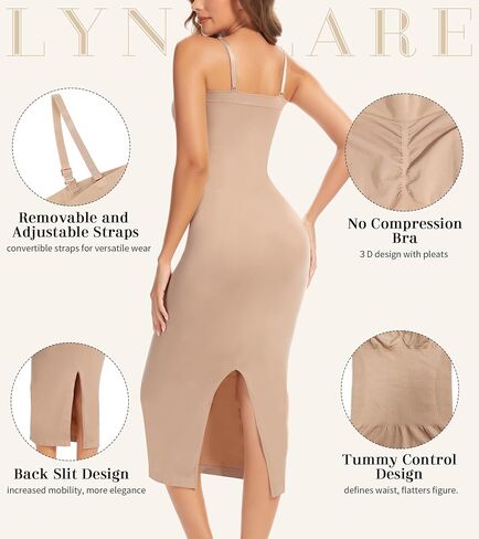 Slip Dress for Women Full Slip for Under Dresses Shapewear Tummy Control Long Slip with Back Slit in Kuwait