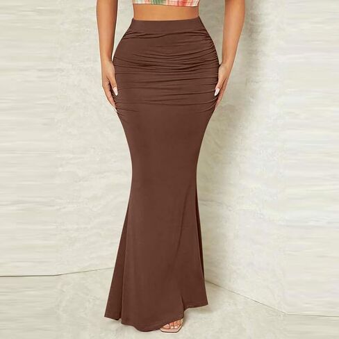 Womens Maxi Bodycon Long Skirt Dressy Elegant High Waisted Ruffle Ruched Flowy Mermaid Skirts Evening Party Clubwear in Kuwait