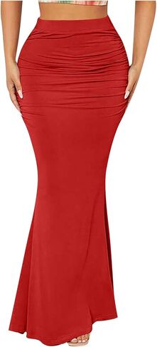 Womens Maxi Bodycon Long Skirt Dressy Elegant High Waisted Ruffle Ruched Flowy Mermaid Skirts Evening Party Clubwear in Kuwait