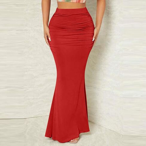 Womens Maxi Bodycon Long Skirt Dressy Elegant High Waisted Ruffle Ruched Flowy Mermaid Skirts Evening Party Clubwear in Kuwait
