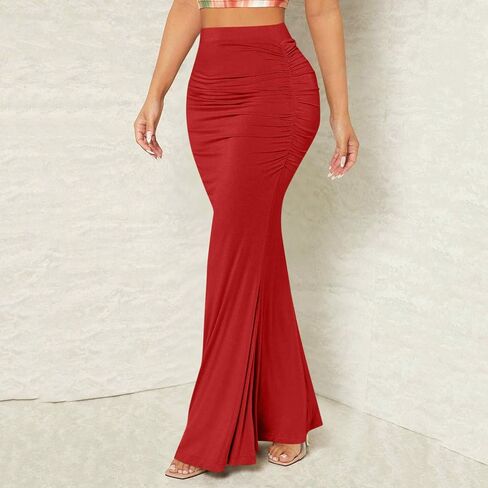 Womens Maxi Bodycon Long Skirt Dressy Elegant High Waisted Ruffle Ruched Flowy Mermaid Skirts Evening Party Clubwear in Kuwait