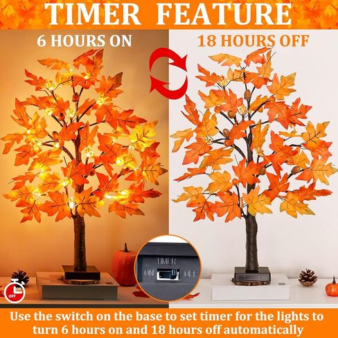 2 Pack 24 Inch Lighted Fall Maple Tree for Fall Decorations with 48 LED Timer Battery Operated Artificial Fall Light up Trees for Home Indoor Outdoor Autumn Harvest Thanksgiving Table Decor in Saudi Arabia