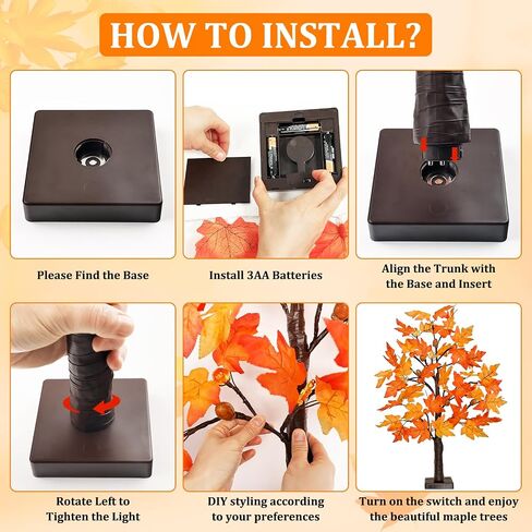 2 Pack 24 Inch Lighted Fall Maple Tree for Fall Decorations with 48 LED Timer Battery Operated Artificial Fall Light up Trees for Home Indoor Outdoor Autumn Harvest Thanksgiving Table Decor in Saudi Arabia