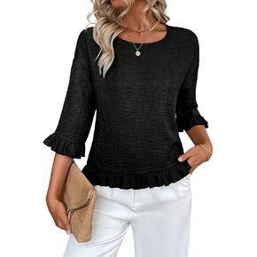 قنفات القنافسة النسائية الكشكشة 3/4 قمم قمم الكتان غير الرسمي بلوزات الطاقم in Kuwait