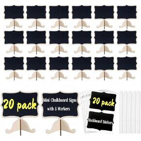20 حزمة Mini Chalkboard يوقع لوحات رسائل صغيرة قابلة لإعادة الاستخدام مع Stand for Food Labels Party Party Party و Bakery و Weddings Place Cards Name Name Table Number ، مع علامات وملصقات Blackboard in Kuwait
