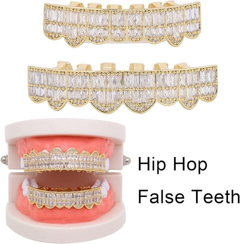Braces, Hip Hop Teeth Grill Set Braces, Cold Coated Copper Teeth Set Bling Teeth Decoration for Party Halloween Festival(golden) in Saudi Arabia