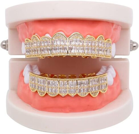 Braces, Hip Hop Teeth Grill Set Braces, Cold Coated Copper Teeth Set Bling Teeth Decoration for Party Halloween Festival(golden) in Saudi Arabia