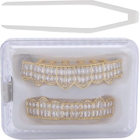 Braces, Hip Hop Teeth Grill Set Braces, Cold Coated Copper Teeth Set Bling Teeth Decoration for Party Halloween Festival(golden) in Saudi Arabia