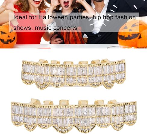 Braces, Hip Hop Teeth Grill Set Braces, Cold Coated Copper Teeth Set Bling Teeth Decoration for Party Halloween Festival(golden) in Saudi Arabia