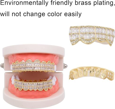 Braces, Hip Hop Teeth Grill Set Braces, Cold Coated Copper Teeth Set Bling Teeth Decoration for Party Halloween Festival(golden) in Saudi Arabia