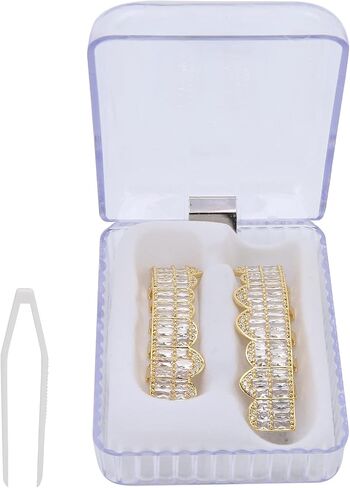 Braces, Hip Hop Teeth Grill Set Braces, Cold Coated Copper Teeth Set Bling Teeth Decoration for Party Halloween Festival(golden) in Saudi Arabia