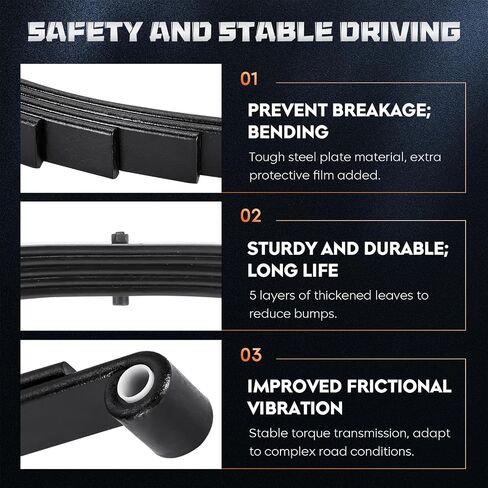 Youxmoto 5 Leaf Springs 3500lb Single Trailer Suspension & U-Bolt Kit; for 5200lb-6000lb Axle, 1-3/4" Width, 25-1/4" L, 9/16" Bushing Dia, Fits for SW5 in Saudi Arabia