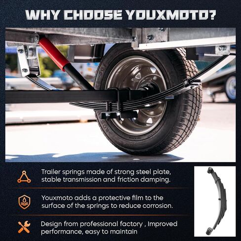 Youxmoto 5 Leaf Springs 3500lb Single Trailer Suspension & U-Bolt Kit; for 5200lb-6000lb Axle, 1-3/4" Width, 25-1/4" L, 9/16" Bushing Dia, Fits for SW5 in Saudi Arabia