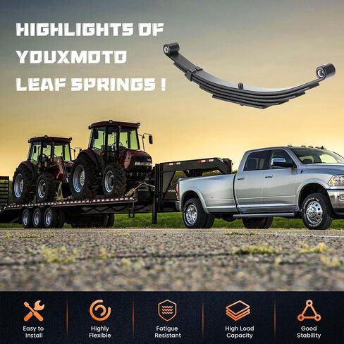 Youxmoto 5 Leaf Springs 3500lb Single Trailer Suspension & U-Bolt Kit; for 5200lb-6000lb Axle, 1-3/4" Width, 25-1/4" L, 9/16" Bushing Dia, Fits for SW5 in Saudi Arabia