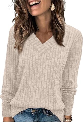 WIHOLL Long Sleeve Shirts for Women V Neck Tops Tunic Fall Winter Sweaters 2025 Clothes in Kuwait