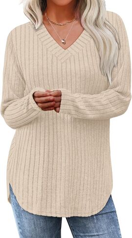 WIHOLL Long Sleeve Shirts for Women V Neck Tops Tunic Fall Winter Sweaters 2025 Clothes in Kuwait