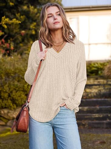 WIHOLL Long Sleeve Shirts for Women V Neck Tops Tunic Fall Winter Sweaters 2025 Clothes in Kuwait