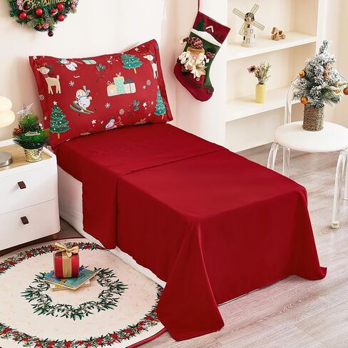 WONGS BEDDING Christmas Comforter Set-Toddler Bedding Set,Snowman Elk Christmas Tree Pattern Toddler Comforter Set for Boys Girls,4 Piece Soft Microfiber Christmas Bed Comforter Set for New Year in Saudi Arabia