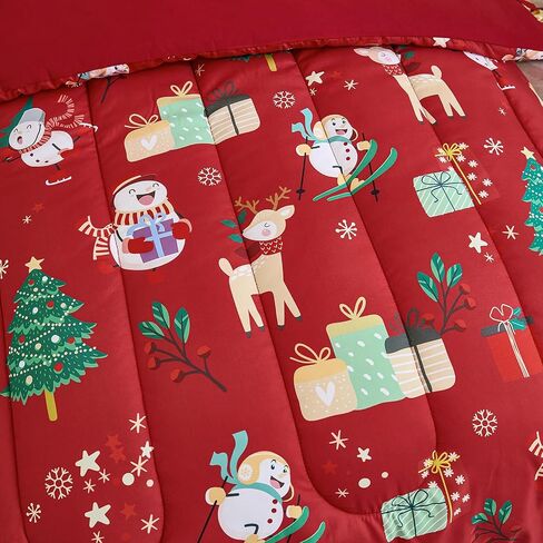 WONGS BEDDING Christmas Comforter Set-Toddler Bedding Set,Snowman Elk Christmas Tree Pattern Toddler Comforter Set for Boys Girls,4 Piece Soft Microfiber Christmas Bed Comforter Set for New Year in Saudi Arabia
