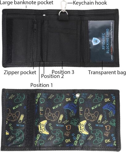 Kids Wallet Outdoor Sports Wallet with Zippered Coin Pocket And Card Holders Boys Wallets for Kids 5-7 8-10 9-12 Birthday Novelty Christmas Gifts (Black) in Saudi Arabia
