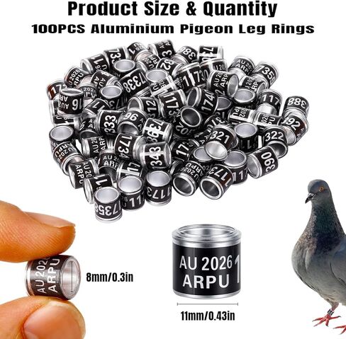 FULAIERGD 100 قطعة من حلقات أرجل الحمام المصنوعة من الألومنيوم متعددة الألوان، حلقات أرجل الحمامة، تحديد الأشرطة البلاستيكية مع تدريب HKPA 2024، حلقة قدم الطيور (أحمر) in Kuwait