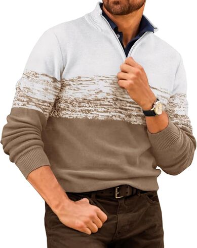 Runcati Mens Quarter Zip Sweaters Mock Neck Pullover Sweater Knitted Casual Color Block Fall Winter Sweaters in Saudi Arabia