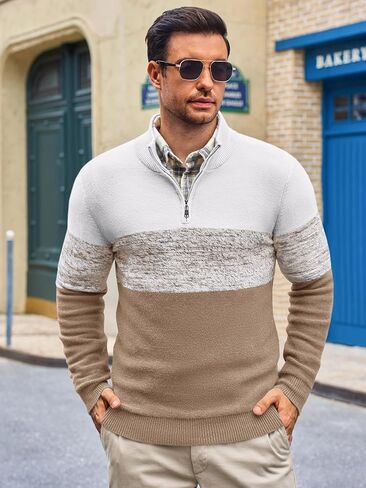 Runcati Mens Quarter Zip Sweaters Mock Neck Pullover Sweater Knitted Casual Color Block Fall Winter Sweaters in Saudi Arabia