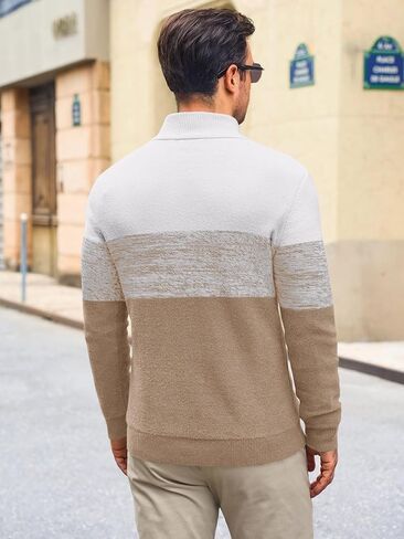 Runcati Mens Quarter Zip Sweaters Mock Neck Pullover Sweater Knitted Casual Color Block Fall Winter Sweaters in Saudi Arabia