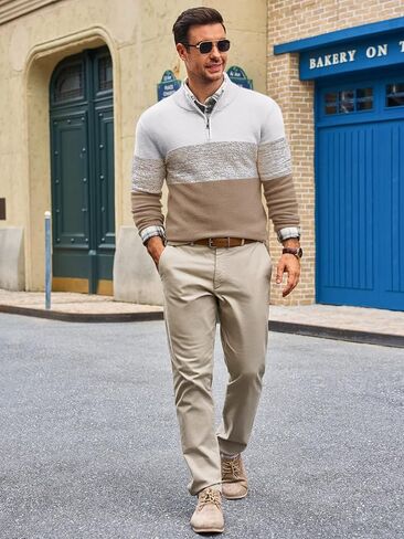 Runcati Mens Quarter Zip Sweaters Mock Neck Pullover Sweater Knitted Casual Color Block Fall Winter Sweaters in Saudi Arabia