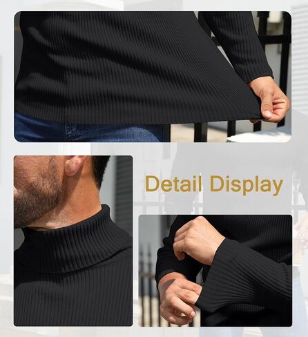 MioRoim Men's Knit Casual Turtleneck Sweater Ribbed Slim Fit Long Sleeve Turtle Neck Knitted Pullover Sweater in Saudi Arabia